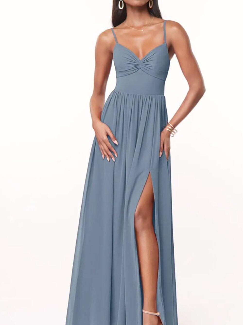 Azazie Zeya - Twilight A-Line V-Neck Pleated Chiffon Dress